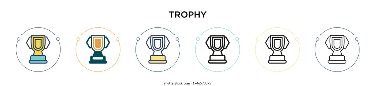 Trophy silhouette icon in filled, thin line, outline and stroke style. Vector illustration of two colored and black trophy silhouette vector icons designs can be used for mobile, ui, web