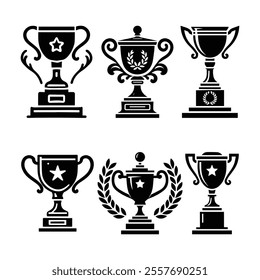 Trophy silhouette, sleek and sharp. Champion's cup outlined in style. Victory Icon in vector form. Iconic winning cup illustration. Silhouette of a triumph trophy. Champion's prize.
