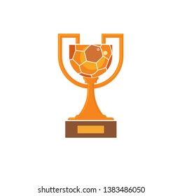 Trophy soccer ball team logo with modern style vector concept