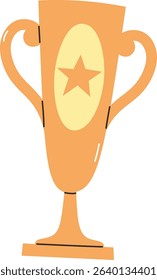 A trophy with a star emblem in a flat style and curved handles. The award cup features a prominent star on its surface and elegant contours. Cartoon vector illustration.