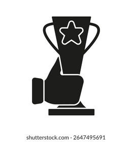 Troféu Com Ícone De Estrela E Mão Sólida. Símbolo De Silhueta De Realização, Sucesso E Reconhecimento. Cerimônia De Premiação E Celebração Da Vitória. Ilustração de vetor isolada.