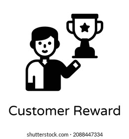 Trophy with star holding by avatar, icon of customer reward  