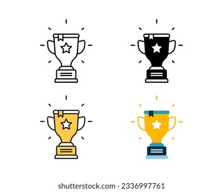 trophy with star icon vector design in 4 style line, glyph, duotone, and flat