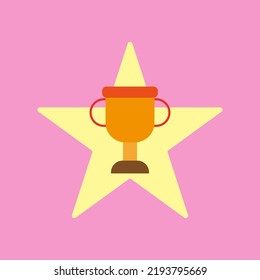 trophy with star in a pink background, award illustration vector