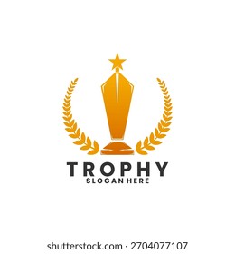 Trophy with star and rice logo design vector template. Trophy champion logo design vector