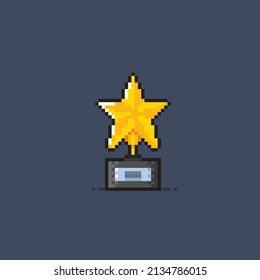 trophy with star shape in pixel style