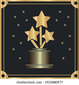trophy stars in square frame golden film award icon vector illustration design