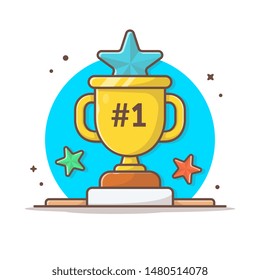 Trophy with Stars Vector Icon Illustration. Gold Winner Champion Cup with Number One. Success and business Goals. Flat Cartoon Style Suitable for Web Landing Page, Banner, Flyer, Sticker, Card, Background