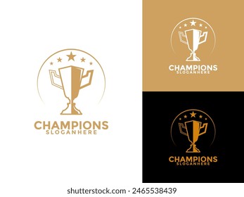 Trophy with start logo icon design template flat vector illustration, Award Winner logo design template