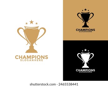 Trophy with start logo icon design template flat vector illustration, Award Winner logo design template