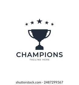 Trophy with start logo icon design template flat vector illustration, Award Winner logo design template
