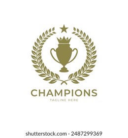 Trophy with start logo icon design template flat vector illustration, Award Winner logo design template