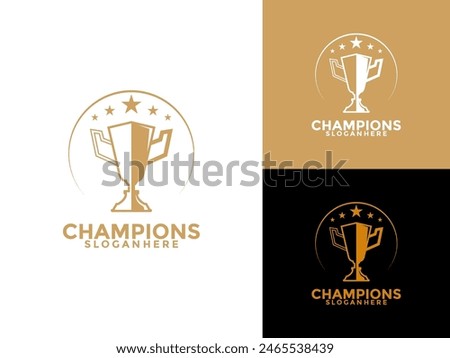 Trophy with start logo icon design template flat vector illustration, Award Winner logo design template