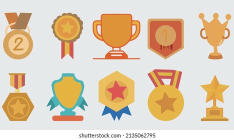 Trophy stickers collection set, cartoon style flat design Premium Vector