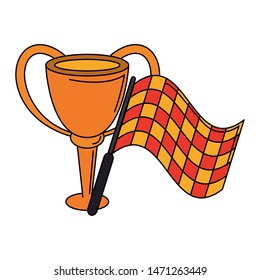trophy success champion cup with referee flag cartoon vector illustration graphic design