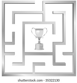 Un símbolo de trofeo de un premio o premio por la solución de un problema de laberinto.