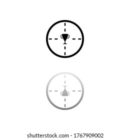 Trophy target. Black symbol on white background. Simple illustration. Flat Vector Icon. Mirror Reflection Shadow. Can be used in logo, web, mobile and UI UX project