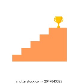 Trophy at the top of success ladder concept.