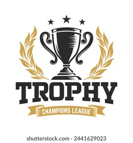 Trophy Tournament Badge Logo Design Vector Template. Black icons Victory trophies and awards