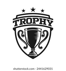 Trophy Tournament Badge Logo Design Vector Template. Black icons Victory trophies and awards