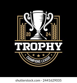 Trophy Tournament Badge Logo Design Vector Template. Black icons Victory trophies and awards