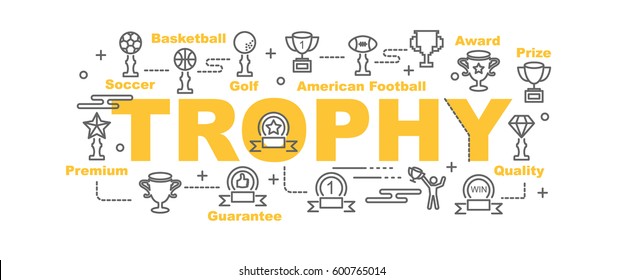 trophy vector banner design concept, flat style with thin line art icons on white background
