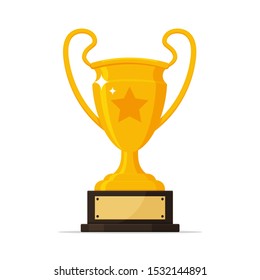 Trophy vector. Gold trophy with name plate of the winner of the sporting event.
