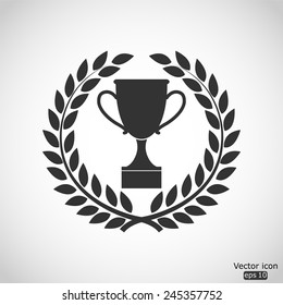 trophy vector icon in laurel wreath 
