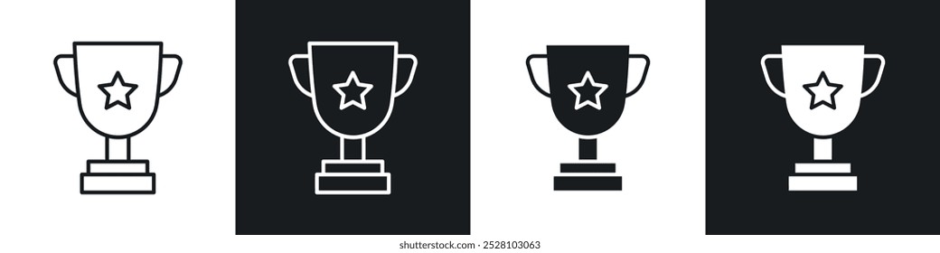 Trophy vector icon set in black and white