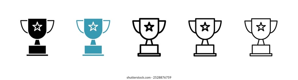 Trophy vector icon set in black and blue colors.