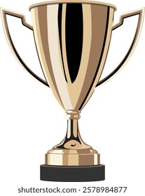 Trophy vector illustration. Realistic golden trophy front view with shiny gold finish. Trophy isolated on a white background, vector illustration