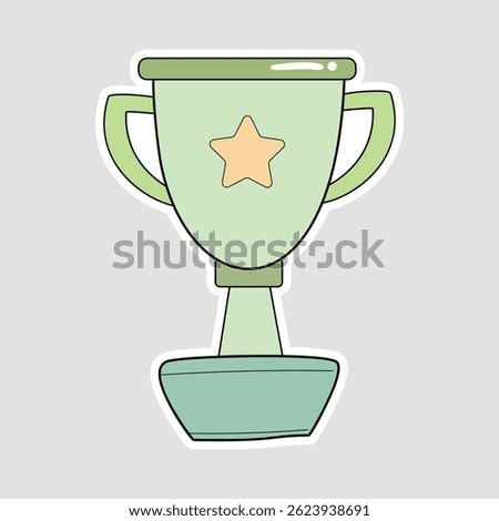 Trophy Vector Illustration Sticker. Cute pastel green trophy with star symbol, perfect for awards, achievements, or celebration-themed designs