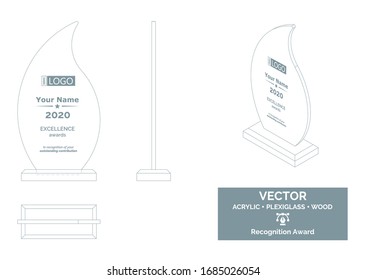 Trophäe Vektorvorlage, Business Distinktion Award, Corporate Recognition Award, Acrylic-Preise an Arbeitnehmer