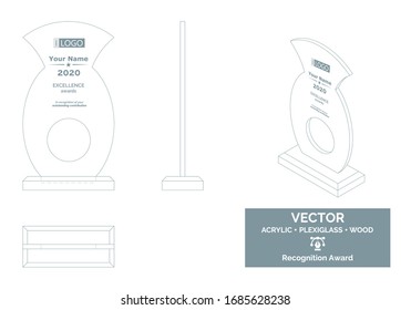 Trophy Vector Template, Business trophy Distinction Award, Corporate Recognition trophy Award