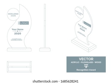 Trophy Vector Template, Business trophy Distinction Award, Corporate Recognition trophy Award