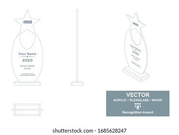 Trophy Vector Template, Business trophy Distinction Award, Corporate Recognition trophy Award