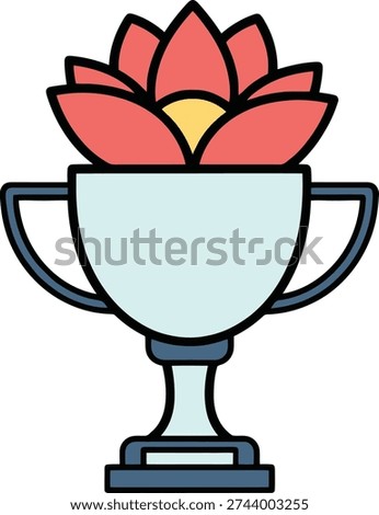 Trophy with a vibrant lotus flower, symbolizing purity, enlightenment, and triumph in a clean vector art.