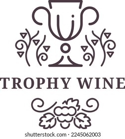 Trophy wine label. Beverage production line logo