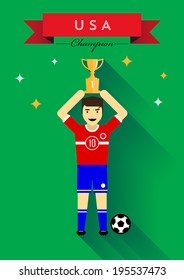 Trophy Winner American Football Player Flat Design