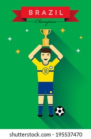 Trophy Winner Brazilian Football Player Flat Design