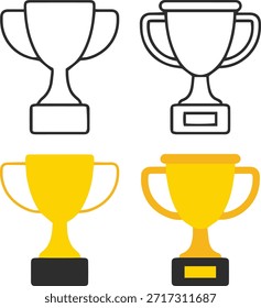 trophy winner cup icon set, flat vector achievement award and champion prize symbols
