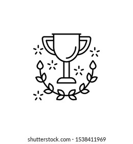 Trophy, winner cup, laurel branch icon. Simple line, outline vector of winning f