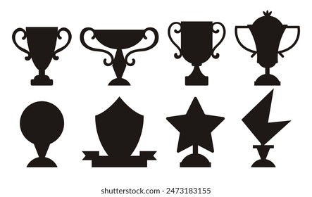 Trophy winner cups silhouette prize award isolated set concept. Vector design graphic illustration
