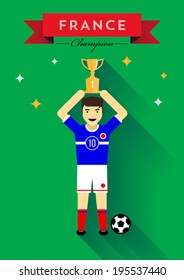Trophy Winner French Football Player Flat Design