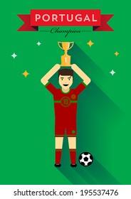 Trophy Winner Portugal Football Player Flat Design