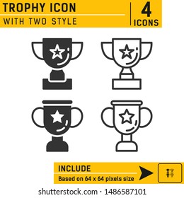 Trophy winners cup, trophy cup, awards icon with line and solid style. Cup, champ, championt icon for web design, ux, mobile app on isolated on white background. Editable size. Flat design. Eps file