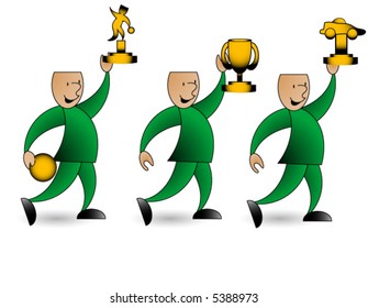 Trophy winners including bowling,and race car, independently grouped for easy editing.