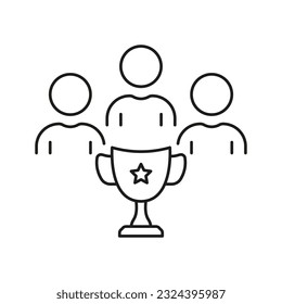 Trophy for Winners Team Line Icon. Goblet, Award Cup for Success Champion Linear Pictogram. Win Competition Outline Symbol. Employee Leader Sign. Editable Stroke. Isolated Vector Illustration.