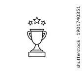 Trophy, winning cup with star isolated on white background. First place, award bowl. Symbol of success, victory, championship. Vector flat line illustration. 