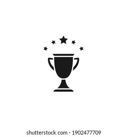 Trophy, winning cup with star isolated on white background. First place, award bowl. Symbol of success, victory, championship. Vector flat illustration. 
